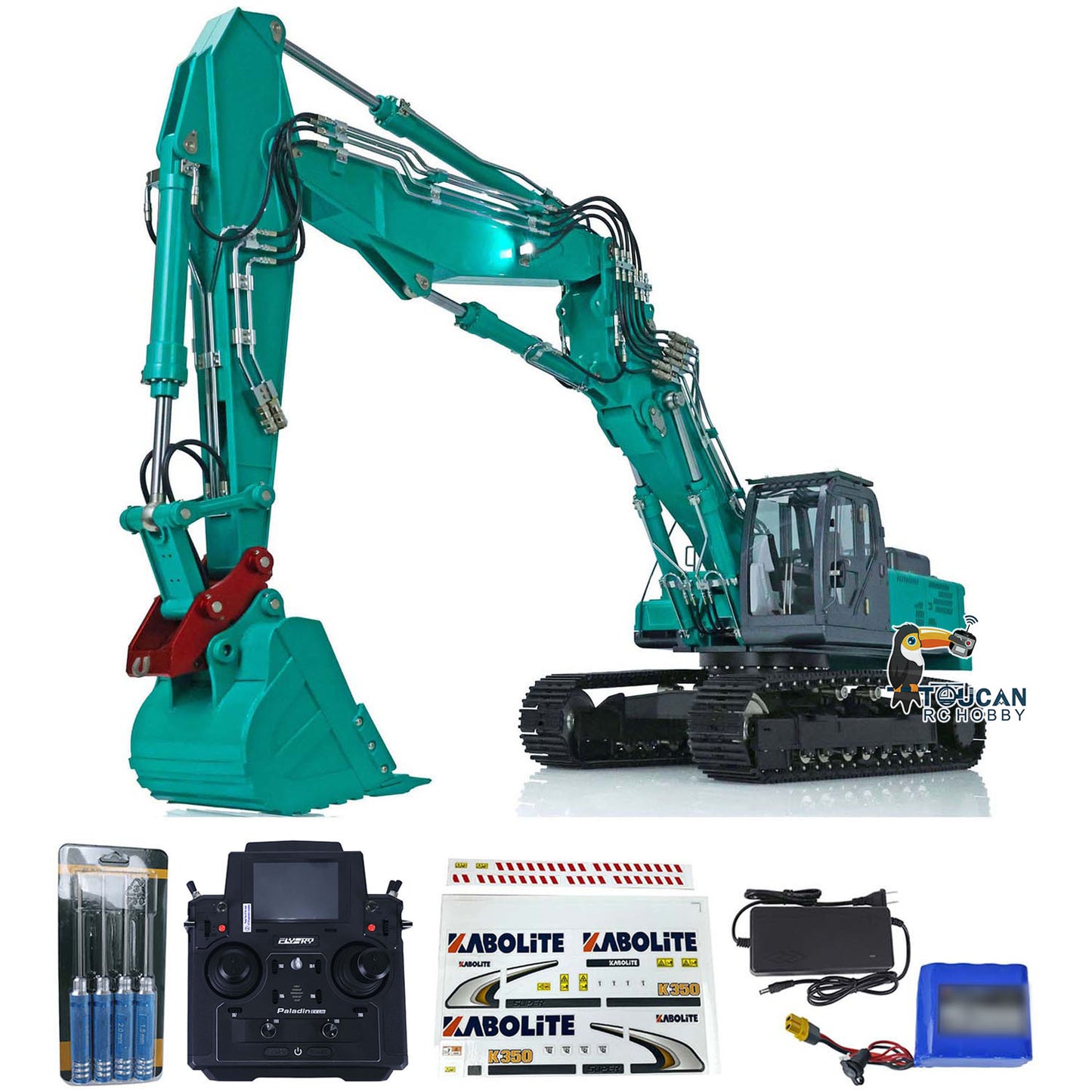 Kabolite 1/14 K350-200 RC Metal Hydraulic Excavator Digger 3-piece Boom Car with Sounds Paladin18EVLite Radio Controller