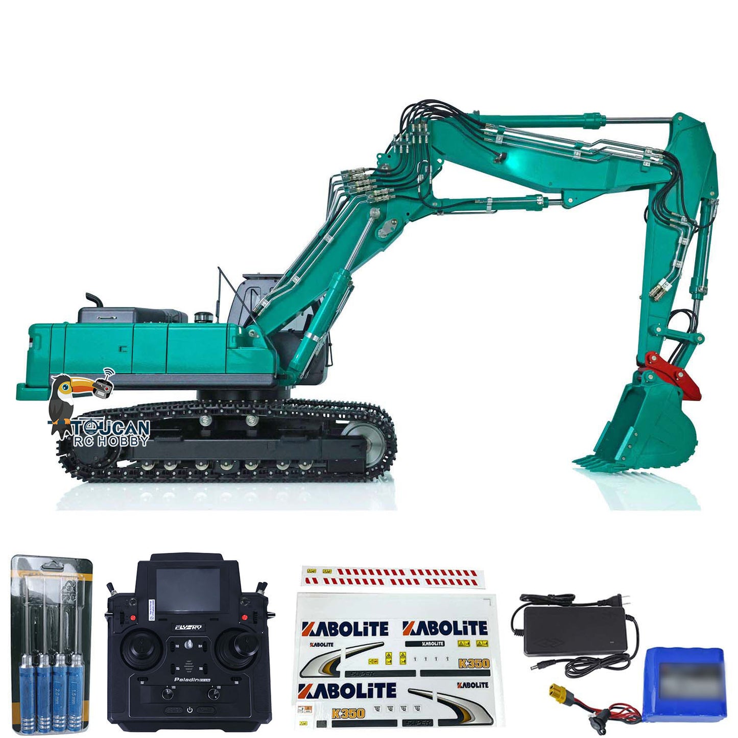 Kabolite 1/14 K350-200 RC Metal Hydraulic Excavator Digger 3-piece Boom Car with Sounds Paladin18EVLite Radio Controller