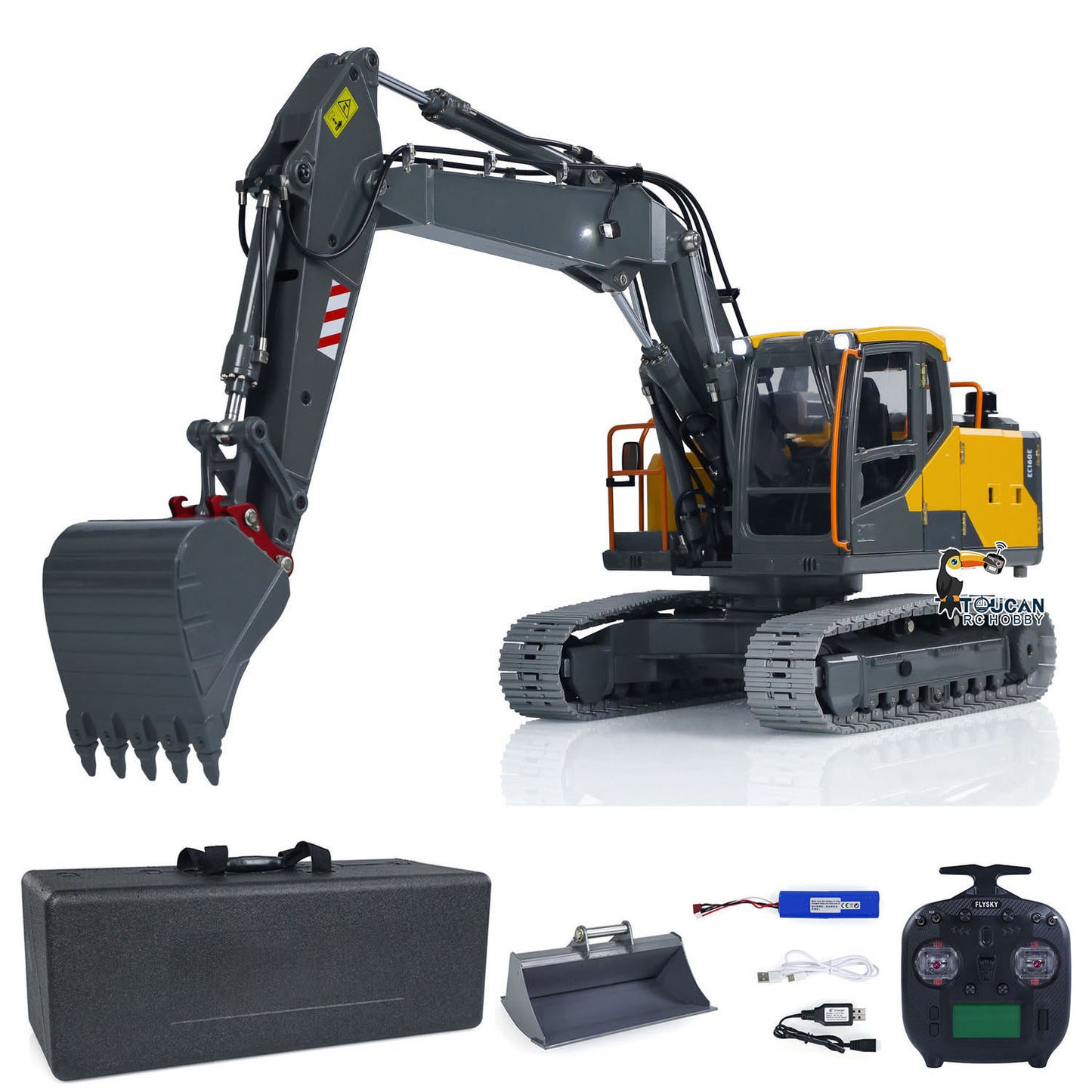 EC160E 1:14 RC Hydraulic 3 Arms Excavator Remote Control Diggers Standard Version with Manual Quick Release Coupler Flat Bucket