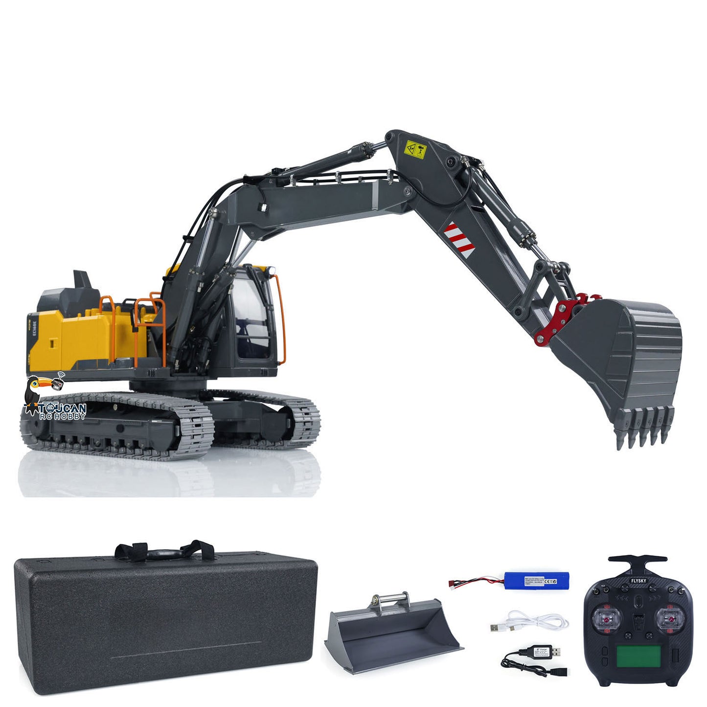 EC160E 1:14 RC Hydraulic 3 Arms Excavator Remote Control Diggers Standard Version with Manual Quick Release Coupler Flat Bucket