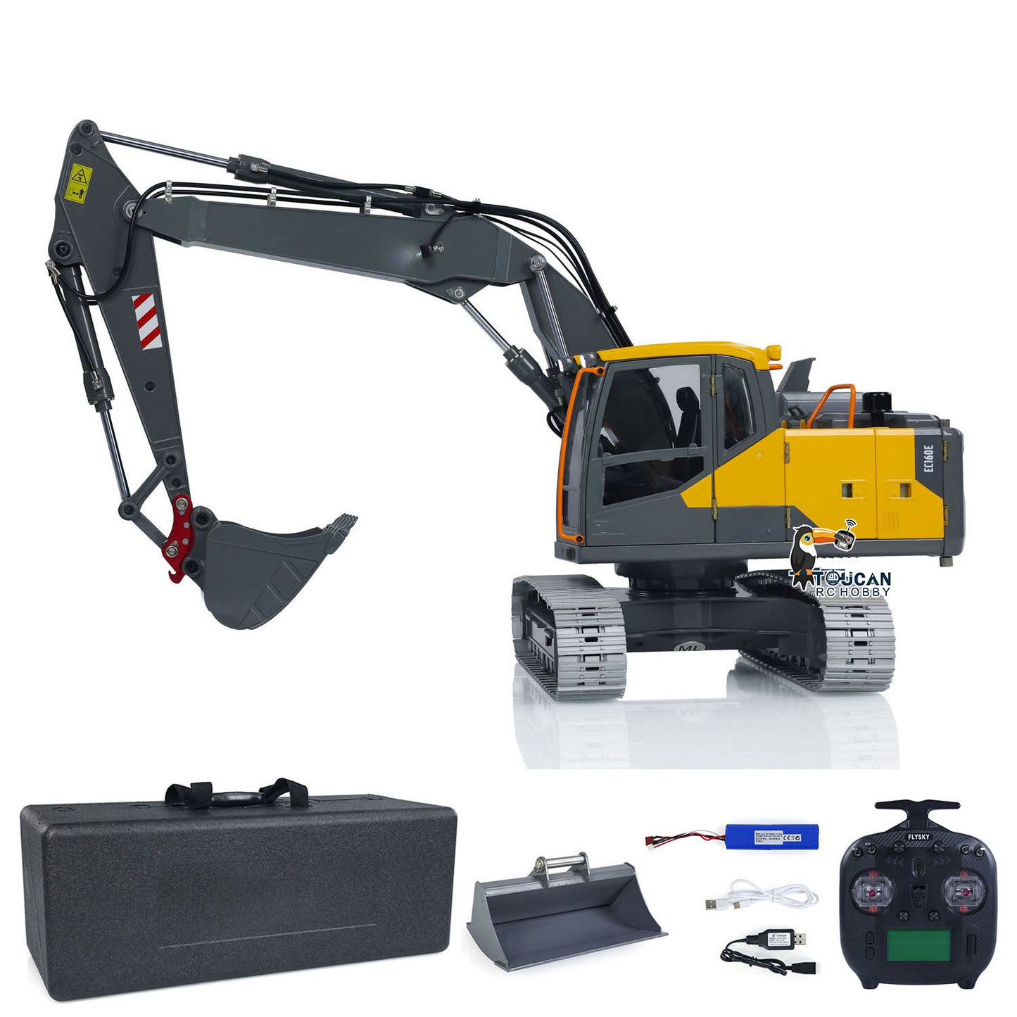 EC160E 1:14 RC Hydraulic 3 Arms Excavator Remote Control Diggers Standard Version with Manual Quick Release Coupler Flat Bucket