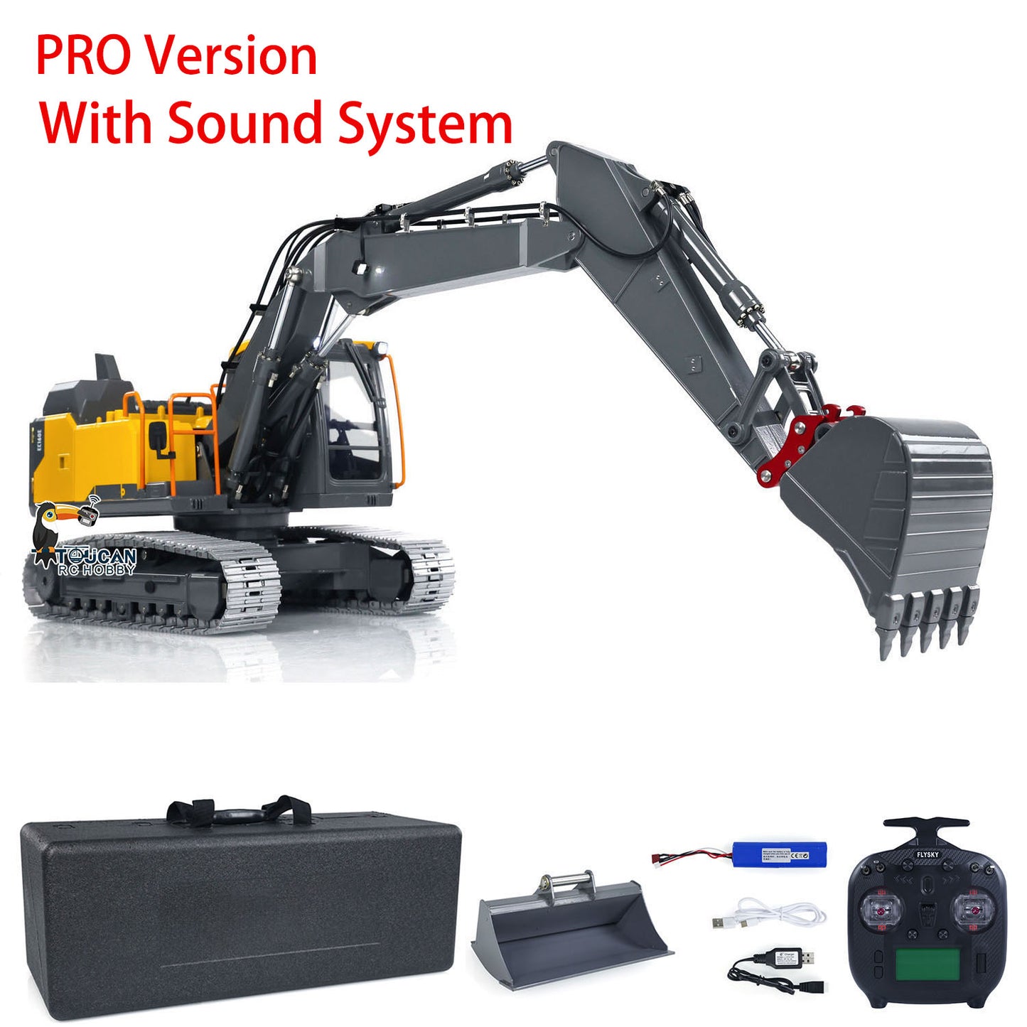 1:14 RC EC160E Hydraulic Excavator 3 Arms Metal Remote Control Diggers Model with Light Sound System Painted and Assembled